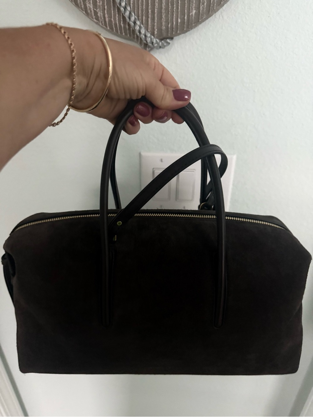 Demellier Dark chocolate Suede Satchel NWT
